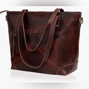 VINTAGE EVA LEATHER ZIP TOTE BURGUNDY/BROWN
